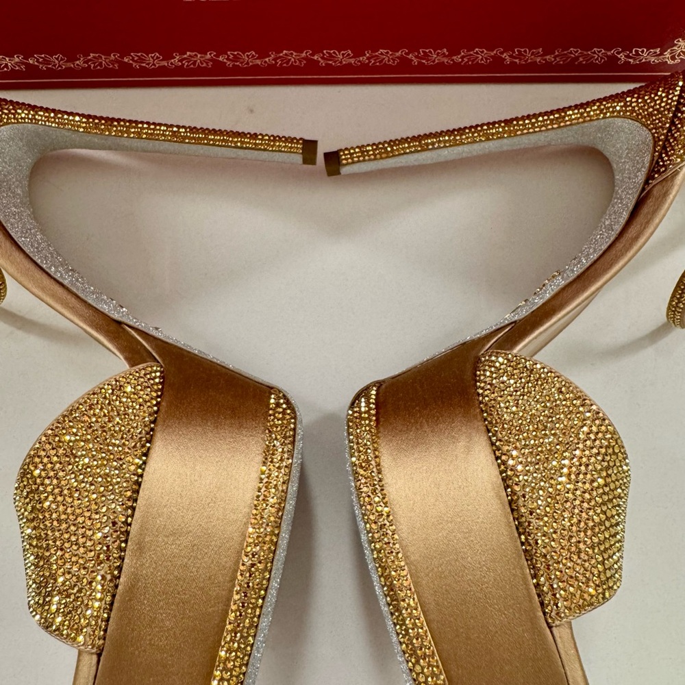 Rene Caovilla - Crystal Gold Platform Heels - New - 38 US - Picture 3 of 15